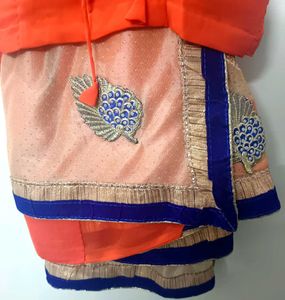 Elegant Heavy Peach Saree with Blue Border