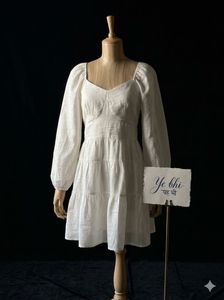 Chic White Tiered Puff Sleeve Dress