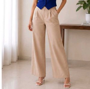 Cream High-Waisted Pleated Pants