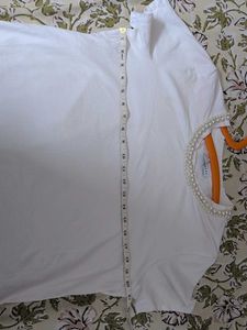 Classic &amp; Chic -Pearl Embellished White T-Shirt