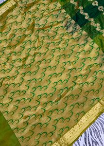 gold and green colour saree
