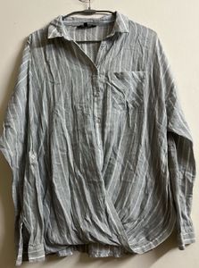 Grey Striped Twist Front Shirt