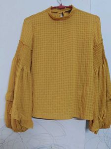 Mustard Yellow Textured Mock Neck Top