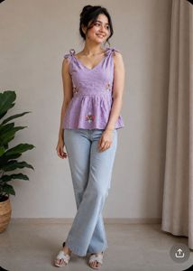 Embroidered Lavender Peplum Top