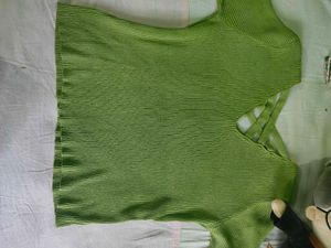 Green Ribbed Button-Up Top