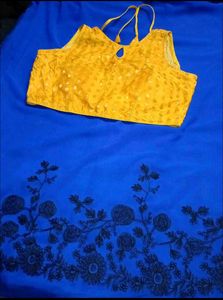 Blue saree with beautiful Yellow Blouse