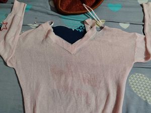 Pink Shoulder Long Sleeve Top