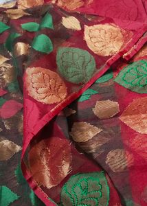 Red Colour Transparent Net Saree For Festivals