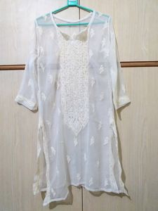 White Kurti With Creme Embroidery