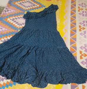 Blue Floral One-Shoulder Ruffle Dress