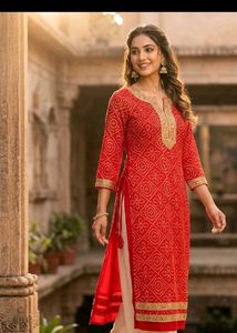 Beautiful Red Bandhani Kurta Set
