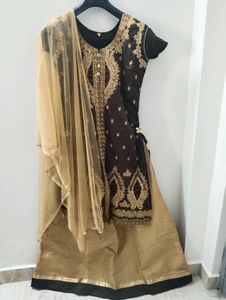 Elegant Brown &amp; Gold Embroidered Kurta Set