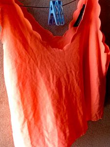 Orange Scalloped V-Neck Tank Top