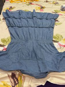 Blue Denim Tiered Midi Dress