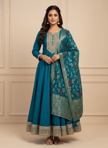 Partywear Teal Anarkali Suit with Dupatta