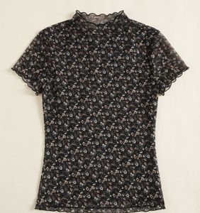 Floral Mesh Mock Neck Top