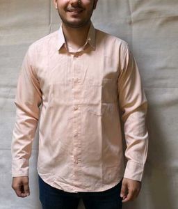 Men's Peach Striped Full Sleeve Shirt
