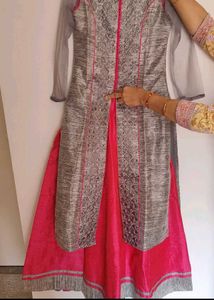 Elegant Grey &amp; Pink Ethnic Kurta