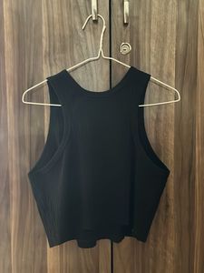 Decathlon Black Ribbed Crop Tank Top