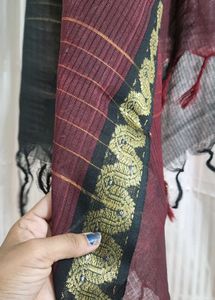 Elegant Maroon Dupatta with Gold Border