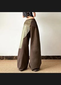 Unique Brown Wide Leg Pants with Lace Detail
