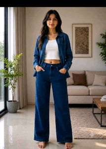Denim Shirt and Wide Leg Jeans Set