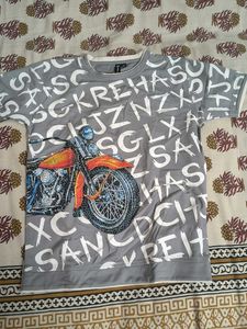 Graphic Print T-Shirt with Motorcycle Design