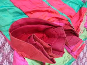 Red Silk Blouse with Gold Embroidery