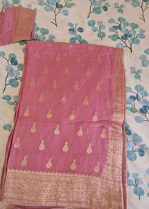 Pink Reshami Saree With Blouse