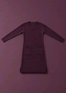 BURGUNDY V NECK KNIT SWEATER DRESS