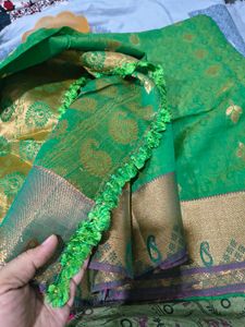 Vibrant Green Saree with Gold Motifs