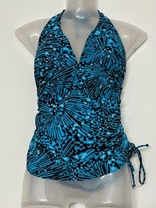 Blue &amp; Black Print Ruched Halter Bikini Top