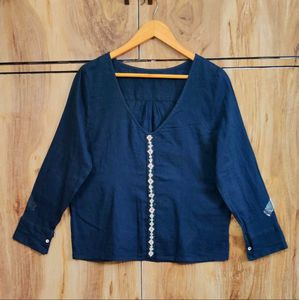 Stylish V-Neck Navy Blue Top Size-38