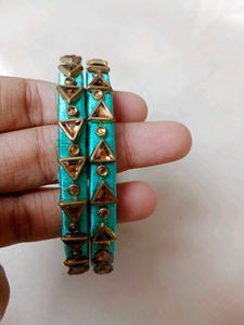 Stylish Teal Bangles with Embellishments