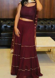 Burgundy Sharara Set