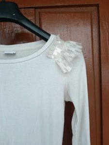 White Long Sleeve Top with Ruffle Detail