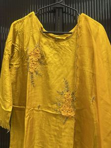 Yellow Embroidered Kurta Set with Dupatta