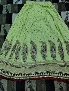 Light Green Ethnic Skirt with Paisley Print