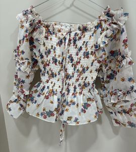 Chic Floral Smocked Off-Shoulder Blouse