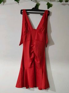Elegant Red Ruched Halter Dress