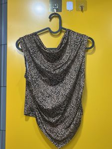 Leopard Print Cowl Neck Top