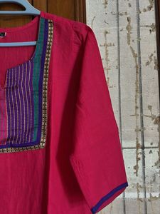Vibrant Pink Kurta with Embellished Neckline