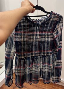 ONLY Smocked Plaid Peplum Top