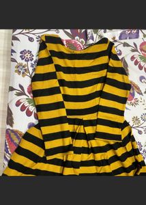 Dress With Mustard Black Stripes And A Belt