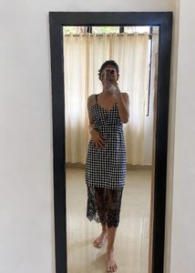 Gingham Lace Trim Slip Dress
