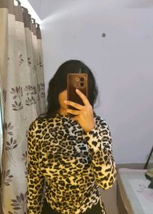 Leopard Print Ruched Long Sleeve Top