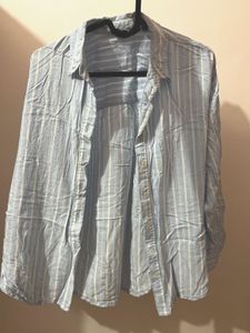 Light Blue Over Sized Striped Button-Up Shirt