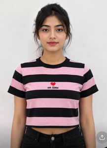 Pink & Black Striped Cropped Top
