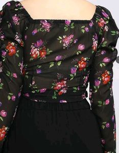 Chic Floral Print Square Neck Top
