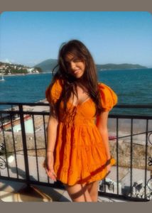 Orange Eyelet Tiered Mini Dress- similar to zara